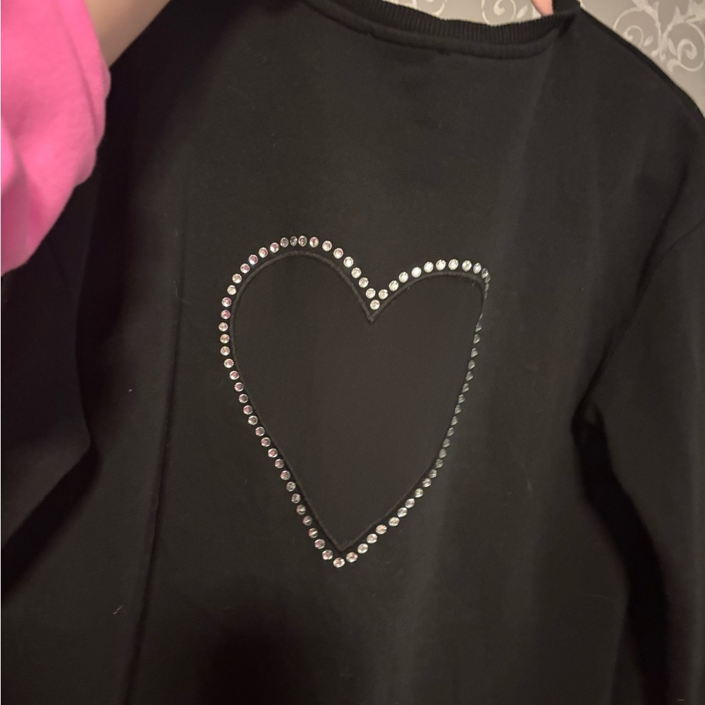 Francesca's Collections Black Crewneck Sweater with Rhinestone Heart